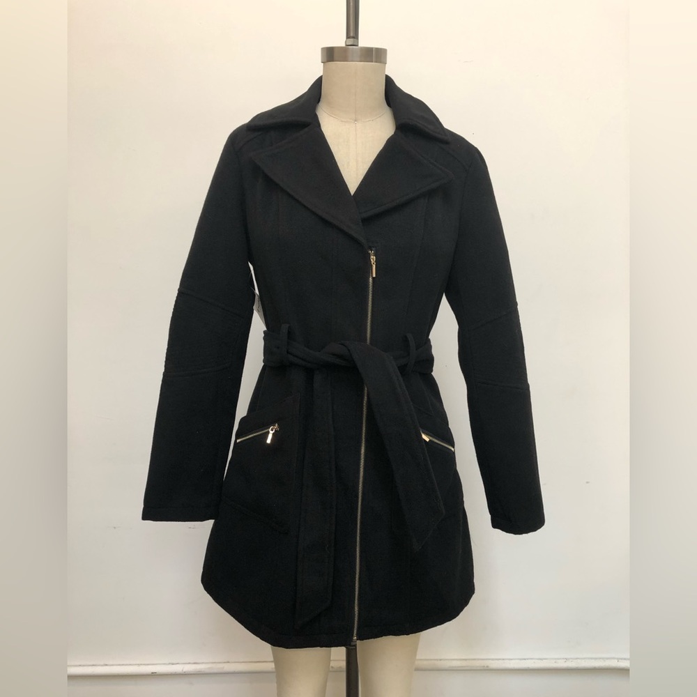 Bebe Phaedra Melton Coat Women's NWT with belt and gold zippers Small
